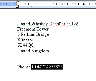 word-phone number selected